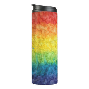 SlipperyJoe's tie-dyed flag rainbow pressed into s Thermal Tumbler