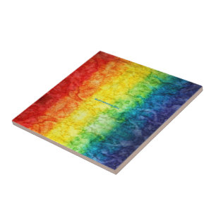 SlipperyJoe's tie-dyed flag rainbow pressed into s Tile