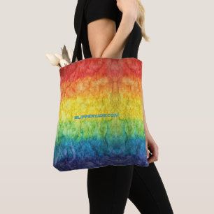 SlipperyJoe's tie-dyed flag rainbow pressed into s Tote Bag