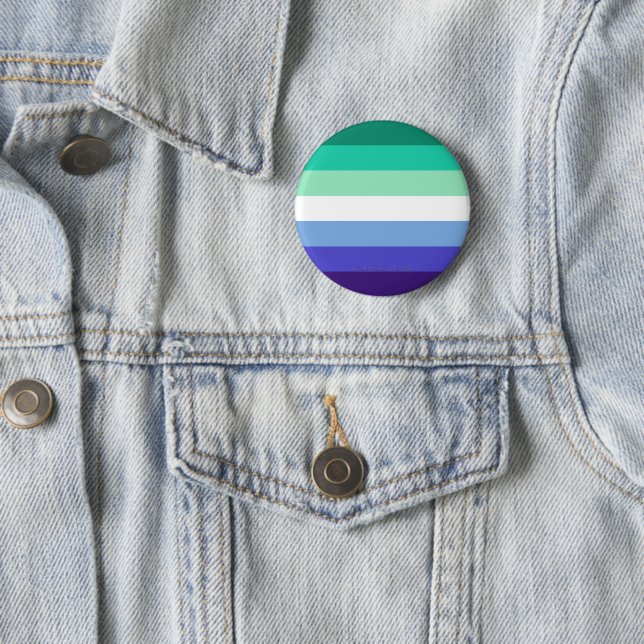 SlipperyJoe's Trans-Inclusive Gay Men's Pride Flag 6 Cm Round Badge (In Situ)