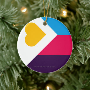 SlipperyJoe's tricolor polyamory pride flag three  Ceramic Tree Decoration
