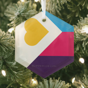 SlipperyJoe's tricolor polyamory pride flag three Glass Tree Decoration