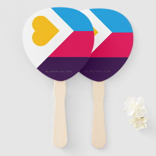 SlipperyJoe's tricolor polyamory pride flag three Hand Fan