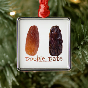 SlipperyJoe's Two Dates Double Date funny shrivele Metal Tree Decoration