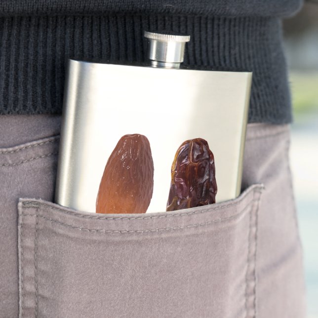 SlipperyJoe's two dates shrivelled wrinkled prunes Hip Flask (In Situ)