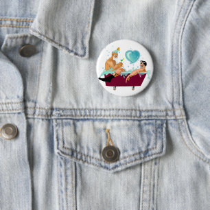 SlipperyJoe's two gay men love cartoon bathtub soa 6 Cm Round Badge