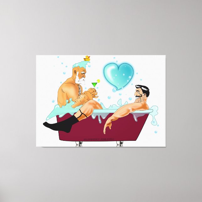 SlipperyJoe's two gay men love cartoon bathtub soa Canvas Print (Front)