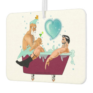 SlipperyJoe's two gay men love cartoon bathtub soa Car Air Freshener