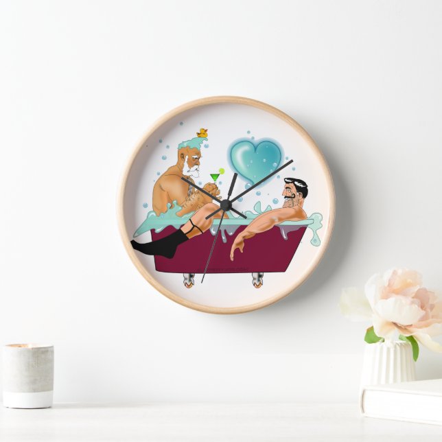 SlipperyJoe's two gay men love cartoon bathtub soa Clock (Home)