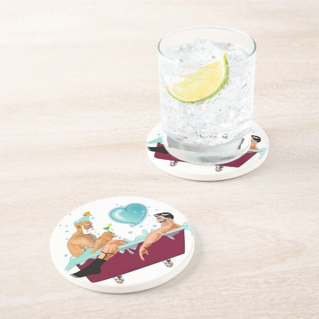 SlipperyJoe's two gay men love cartoon bathtub soa Coaster (Side)