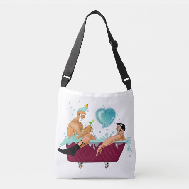 SlipperyJoe's two gay men love cartoon bathtub soa Crossbody Bag (Front)