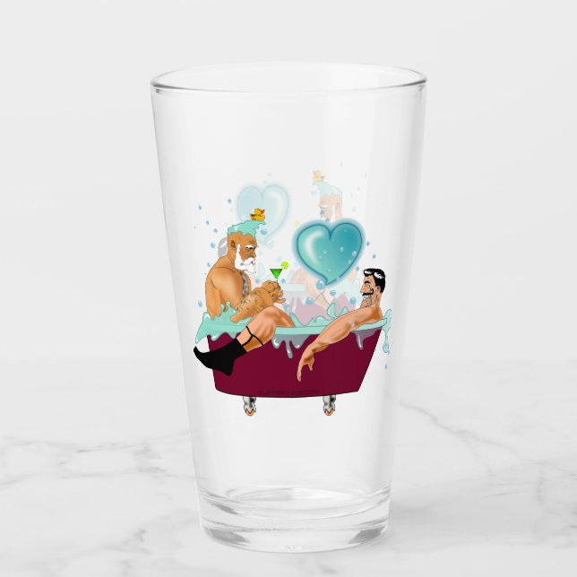 SlipperyJoe's two gay men love cartoon bathtub soa Glass (Front)