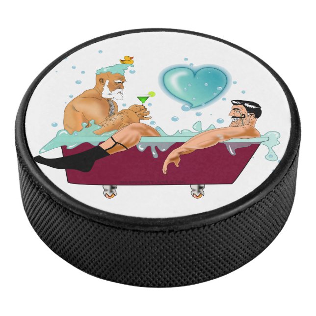 SlipperyJoe's two gay men love cartoon bathtub soa Hockey Puck (3/4)