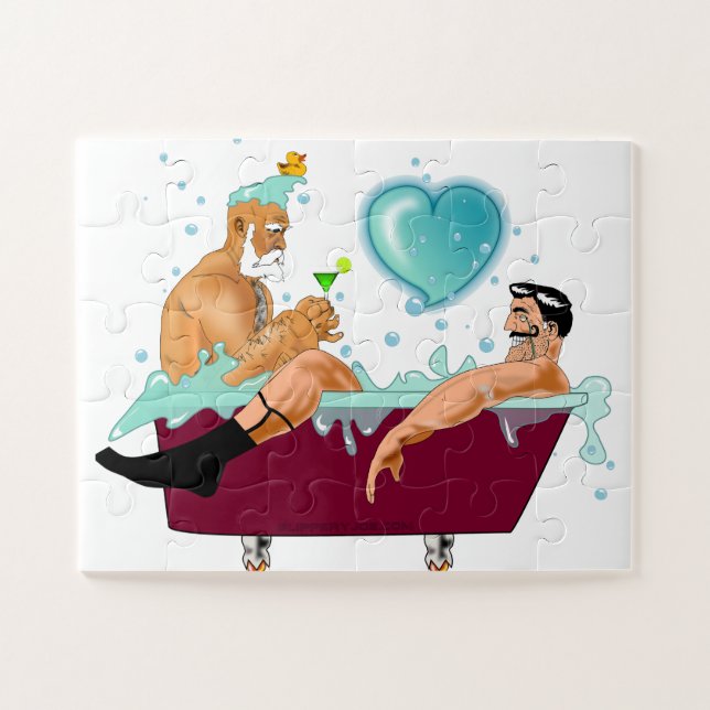 SlipperyJoe's two gay men love cartoon bathtub soa Jigsaw Puzzle (Horizontal)