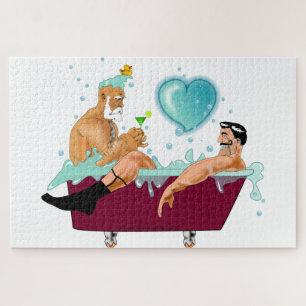 SlipperyJoe's two gay men love cartoon bathtub soa Jigsaw Puzzle