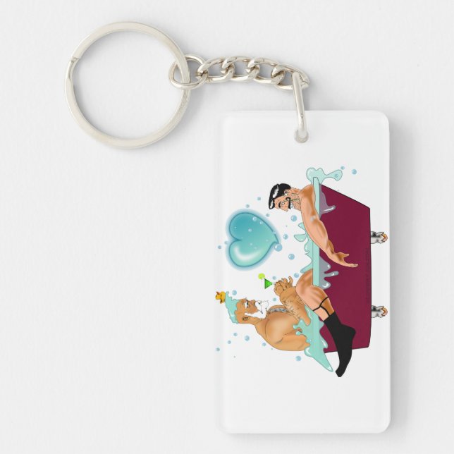 SlipperyJoe's two gay men love cartoon bathtub soa Key Ring (Front)