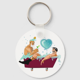 SlipperyJoe's two gay men love cartoon bathtub soa Key Ring