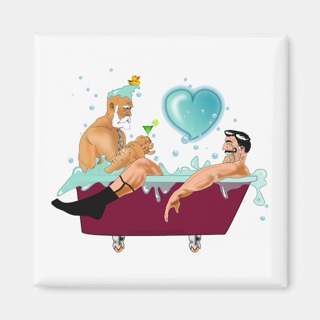 SlipperyJoe's two gay men love cartoon bathtub soa Magnet (Front)