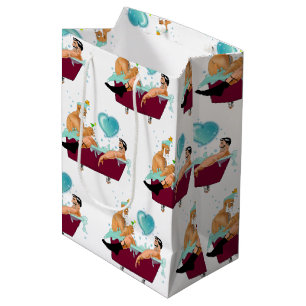 SlipperyJoe's two gay men love cartoon bathtub soa Medium Gift Bag