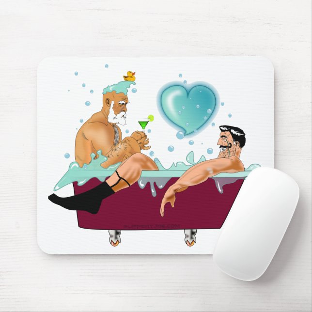 SlipperyJoe's two gay men love cartoon bathtub soa Mouse Mat (With Mouse)