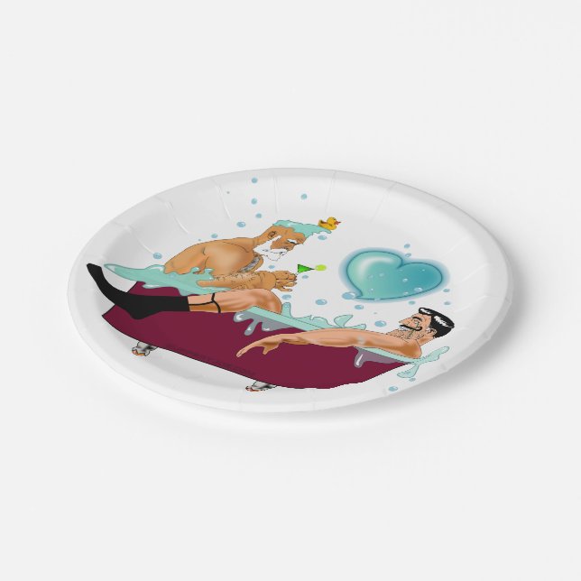 SlipperyJoe's two gay men love cartoon bathtub soa Paper Plate (Angled)