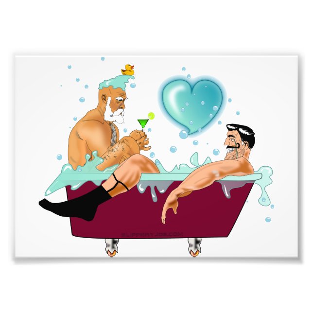 SlipperyJoe's two gay men love cartoon bathtub soa Photo Print (Front)