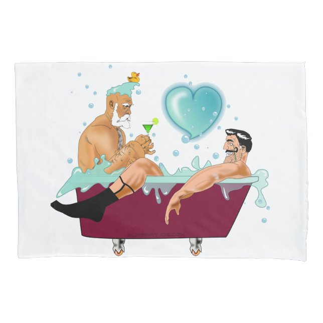 SlipperyJoe's two gay men love cartoon bathtub soa Pillowcase (Front)