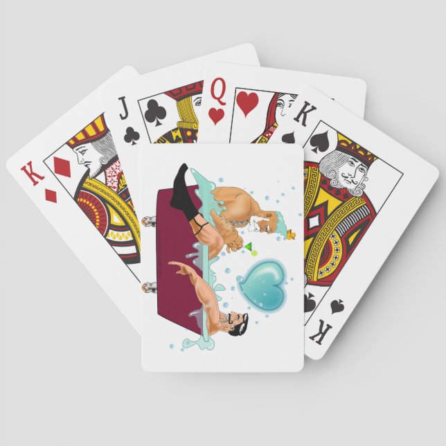 SlipperyJoe's two gay men love cartoon bathtub soa Playing Cards (Back)