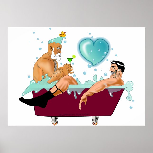SlipperyJoe's two gay men love cartoon bathtub soa Poster (Front)