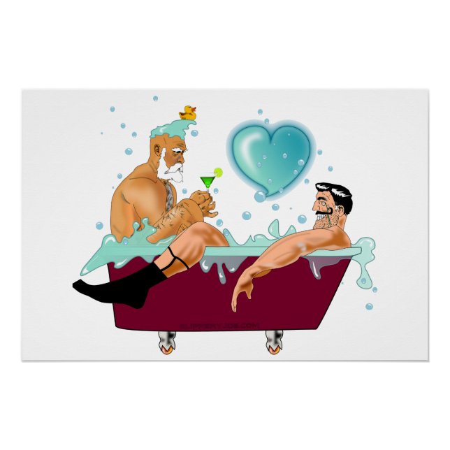 SlipperyJoe's two gay men love cartoon bathtub soa Poster (Front)