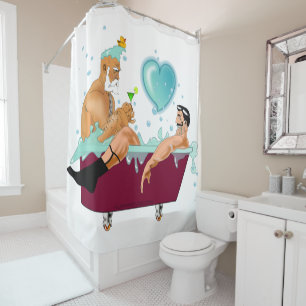 SlipperyJoe's two gay men love cartoon bathtub soa Shower Curtain