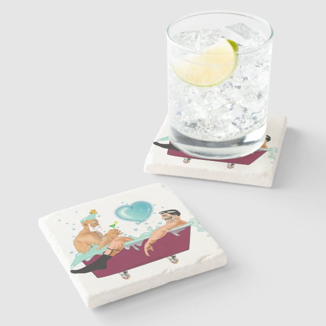 SlipperyJoe's two gay men love cartoon bathtub soa Stone Coaster (Side)