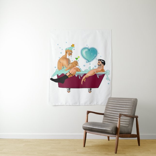 SlipperyJoe's two gay men love cartoon bathtub soa Tapestry (In Situ)
