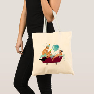 SlipperyJoe's two gay men love cartoon bathtub soa Tote Bag