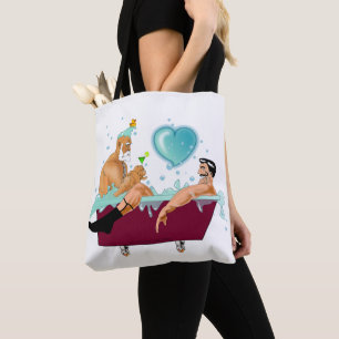 SlipperyJoe's two gay men love cartoon bathtub soa Tote Bag