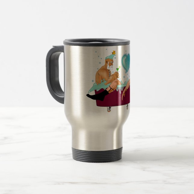 SlipperyJoe's two gay men love cartoon bathtub soa Travel Mug (Front Left)