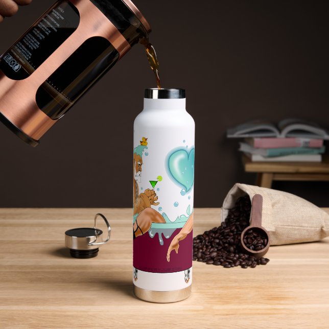 SlipperyJoe's two gay men love cartoon bathtub soa Water Bottle (Coffee)