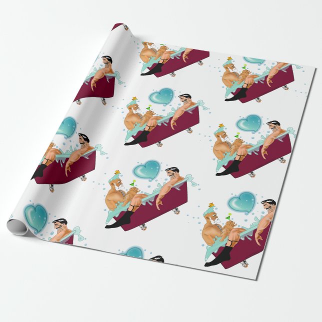 SlipperyJoe's two gay men love cartoon bathtub soa Wrapping Paper (Unrolled)