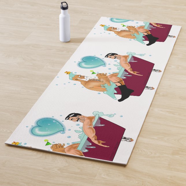 SlipperyJoe's two gay men love cartoon bathtub soa Yoga Mat (In Situ)