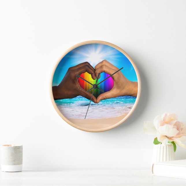 SlipperyJoe's two Hearted hands interracial male h Clock (Home)