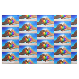 SlipperyJoe's two Hearted hands interracial male h Fabric
