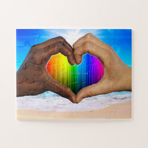SlipperyJoe's two Hearted hands interracial male h Jigsaw Puzzle