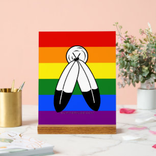 SlipperyJoe's two-spirit pride flag Indigenous sym Acrylic Sign