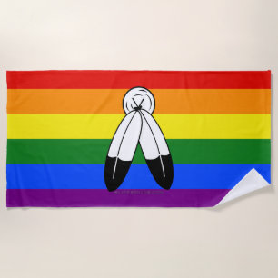 SlipperyJoe's two-spirit pride flag Indigenous sym Beach Towel