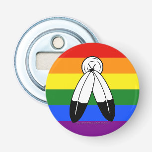 SlipperyJoe's two-spirit pride flag Indigenous sym Bottle Opener