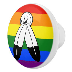 SlipperyJoe's two-spirit pride flag Indigenous sym Ceramic Knob