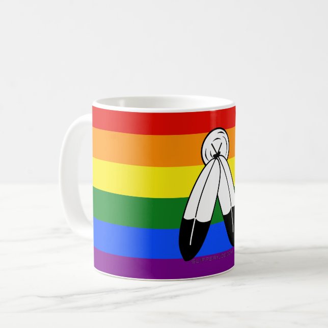 SlipperyJoe's two-spirit pride flag Indigenous sym Coffee Mug (Front Left)