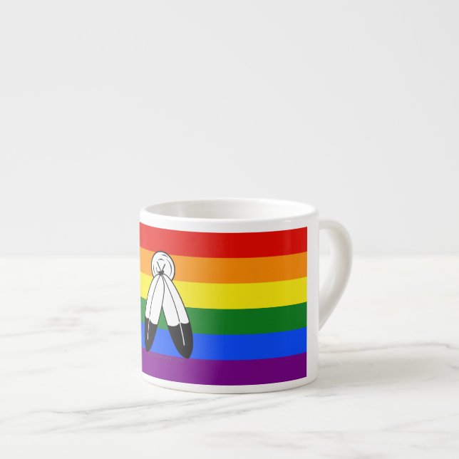 SlipperyJoe's two-spirit pride flag Indigenous sym Espresso Cup (Front Right)