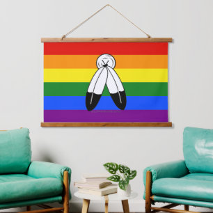 SlipperyJoe's two-spirit pride flag Indigenous sym Hanging Tapestry