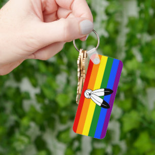 SlipperyJoe's two-spirit pride flag Indigenous sym Key Ring